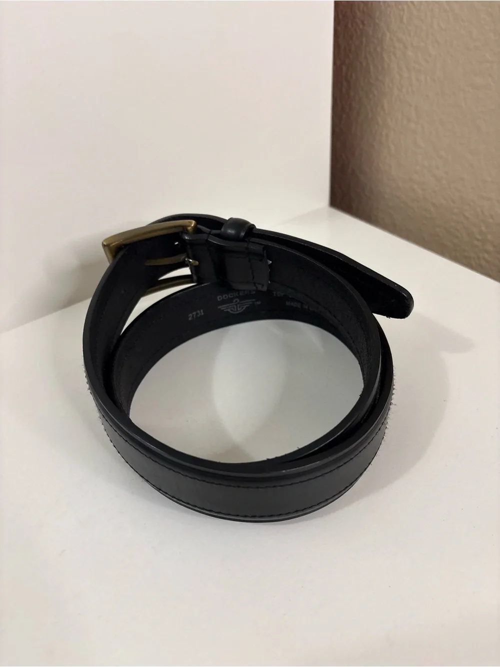 Dockers Black Leather Belt with Antique Brass Buckle